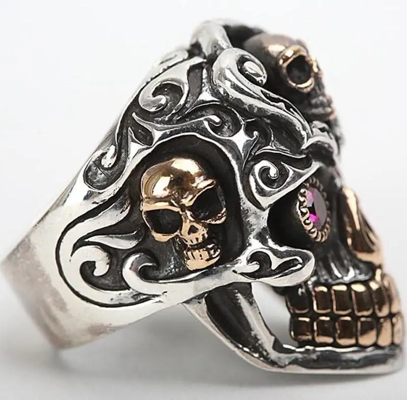 

New European and American Punk Retro Skull Ring Personality Men's Charm Domineering Motorcycle Opening Ring Jewelry Wholesale