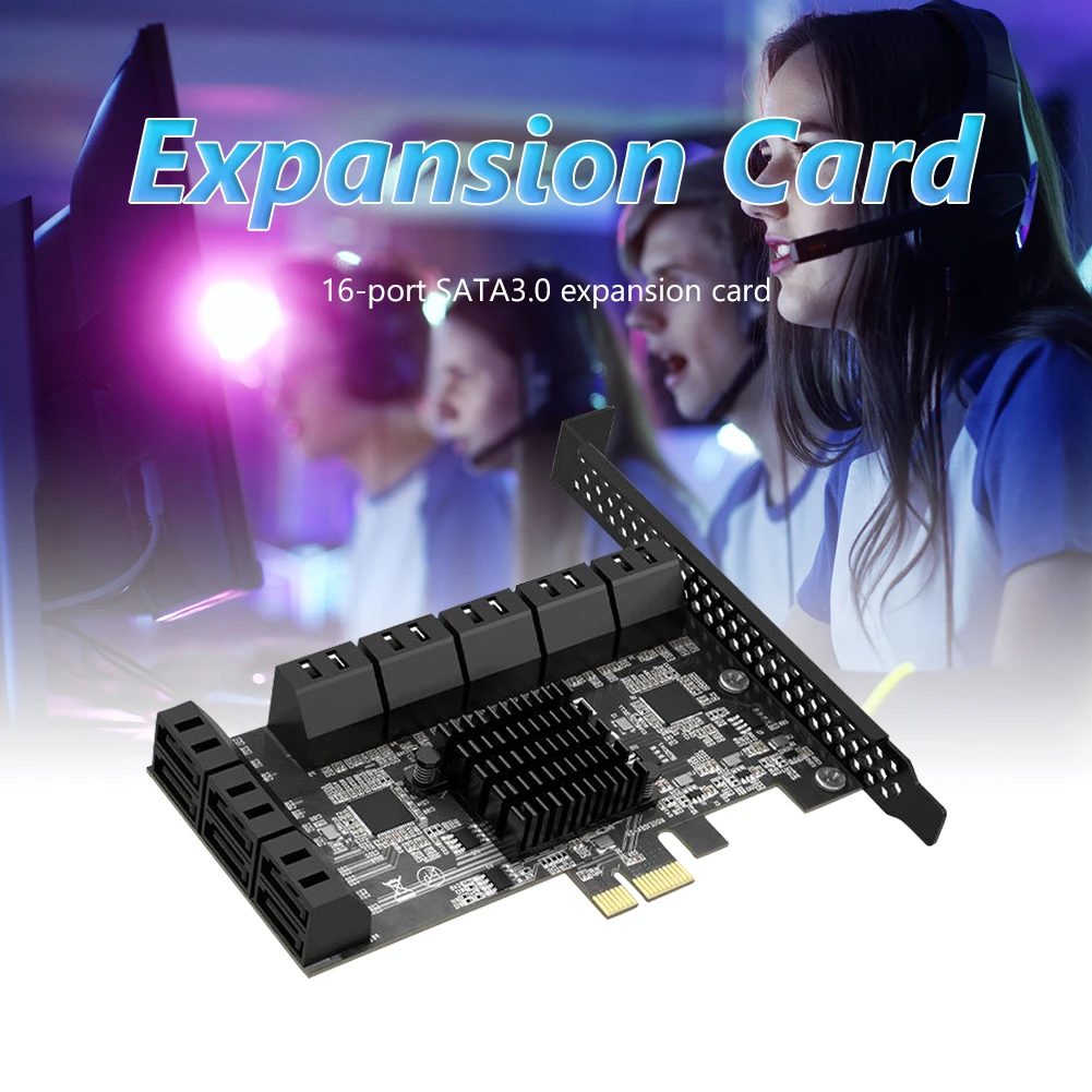 

SATA PCIE 1X Adapter 16 Ports PCIE X1 X4 X8 X16 to SATA 3.0 6Gbps Interface Rate Riser Expansion Card for Desktop PC Computer