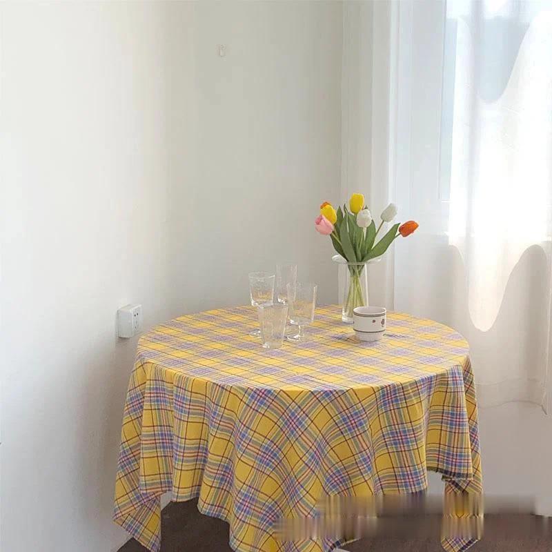 Korean Cream Large Grid Tablecloth Picnic Cloth Setting Up Props Background Cloth Coffee Shop Soft Clothes Dinning Table Cover