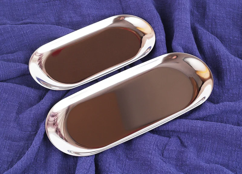 2019 модный цветной металлический лоток для хранения Золотой овальный точечный