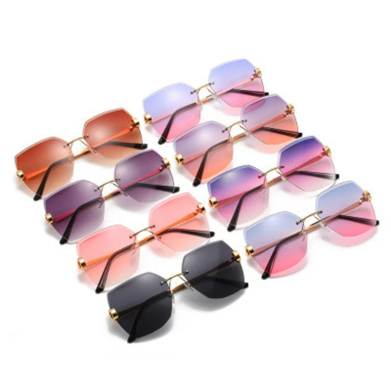 

nauq vintage Frameless Trimming Sunglasses Women 2020 polygon Gradient Sexy Crystal sun glasses Orange Blue Colored Mirror