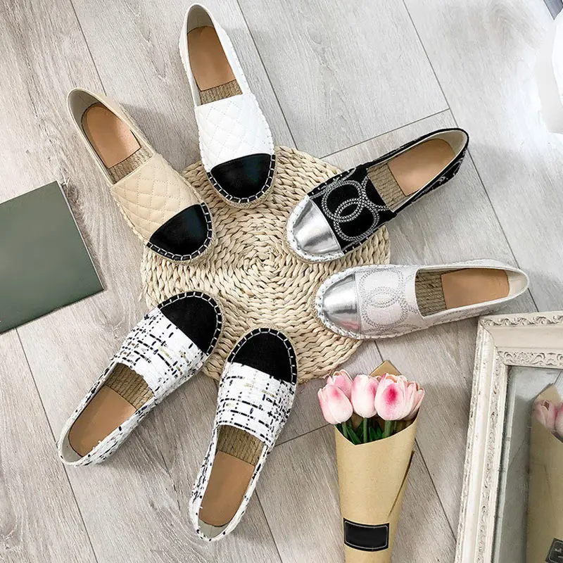 

Woman Loafer Flat Mixed Color Women's Slip On Plaid Sewing Lady Shoes Comfortable Weave 2021 Casual PU Patchwork Cotton Fabric