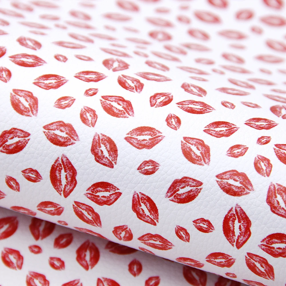 

20*33cm Flower Love Heart Printed Lychee Grain Faux Leather Fabric Sheet For DIY Handmade Earring Bows Home Textile,1Yc9588