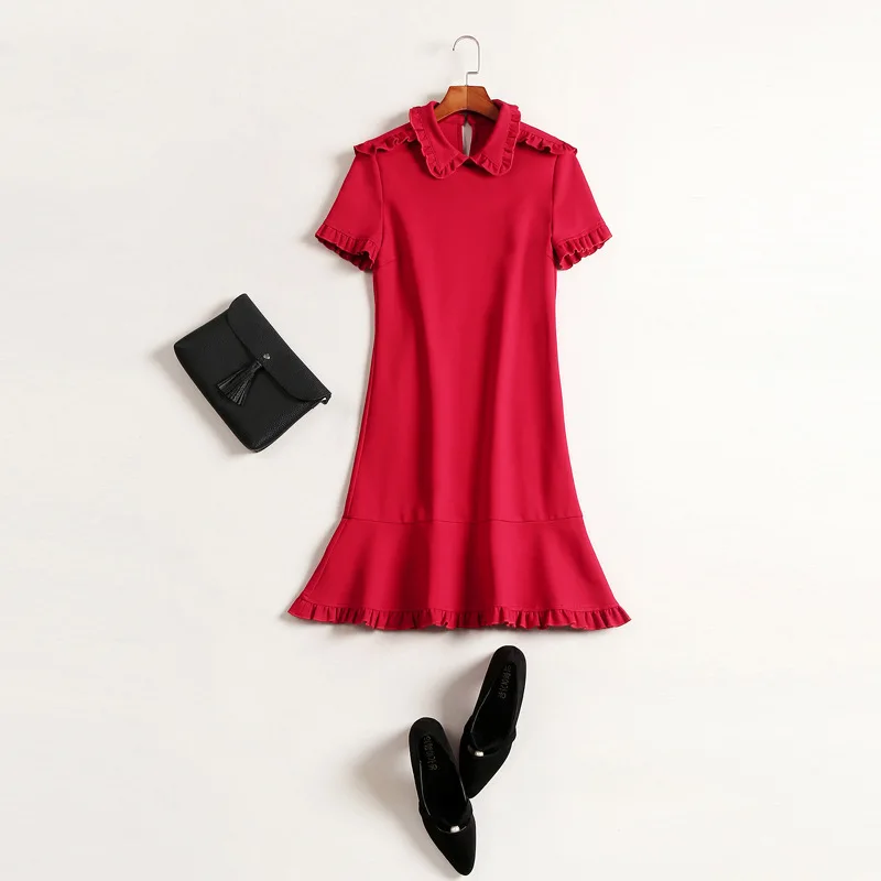 Женское бордовое мини-платье с оборками платье-Русалка и рукавом-бабочкой