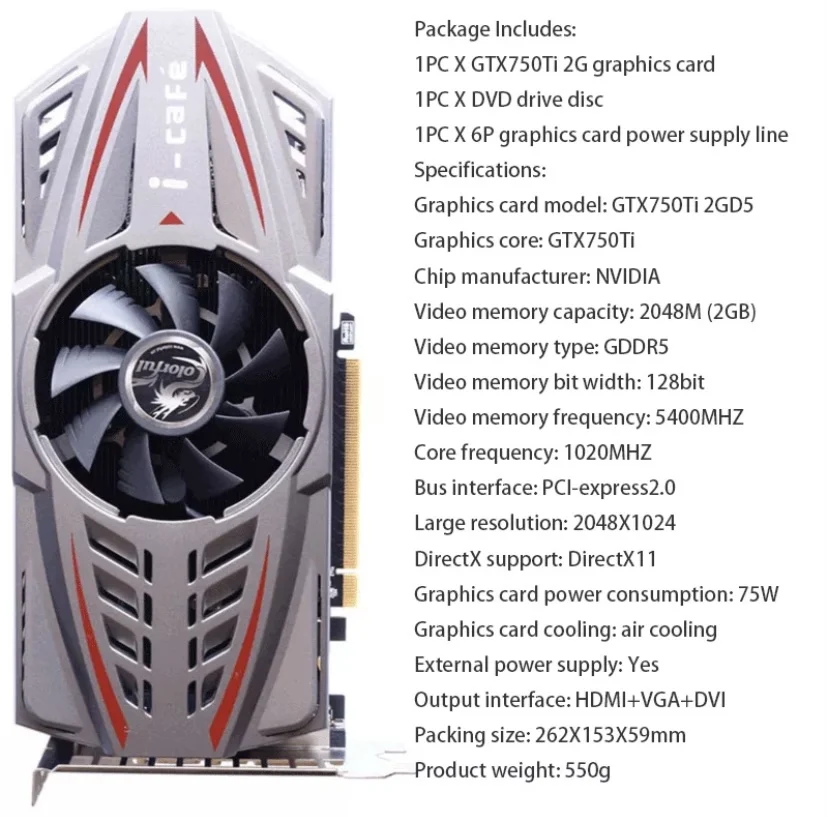Графическая карта для компьютера GTX750TI 4 ГБ 2 GDDR5 128 бит PCIE 3 0 HDMI-совместимая с