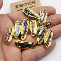 5 pcs natural freshwater black biwa pearl 24k yellow gold plated loose beads spacer beads for women jewelry making diy