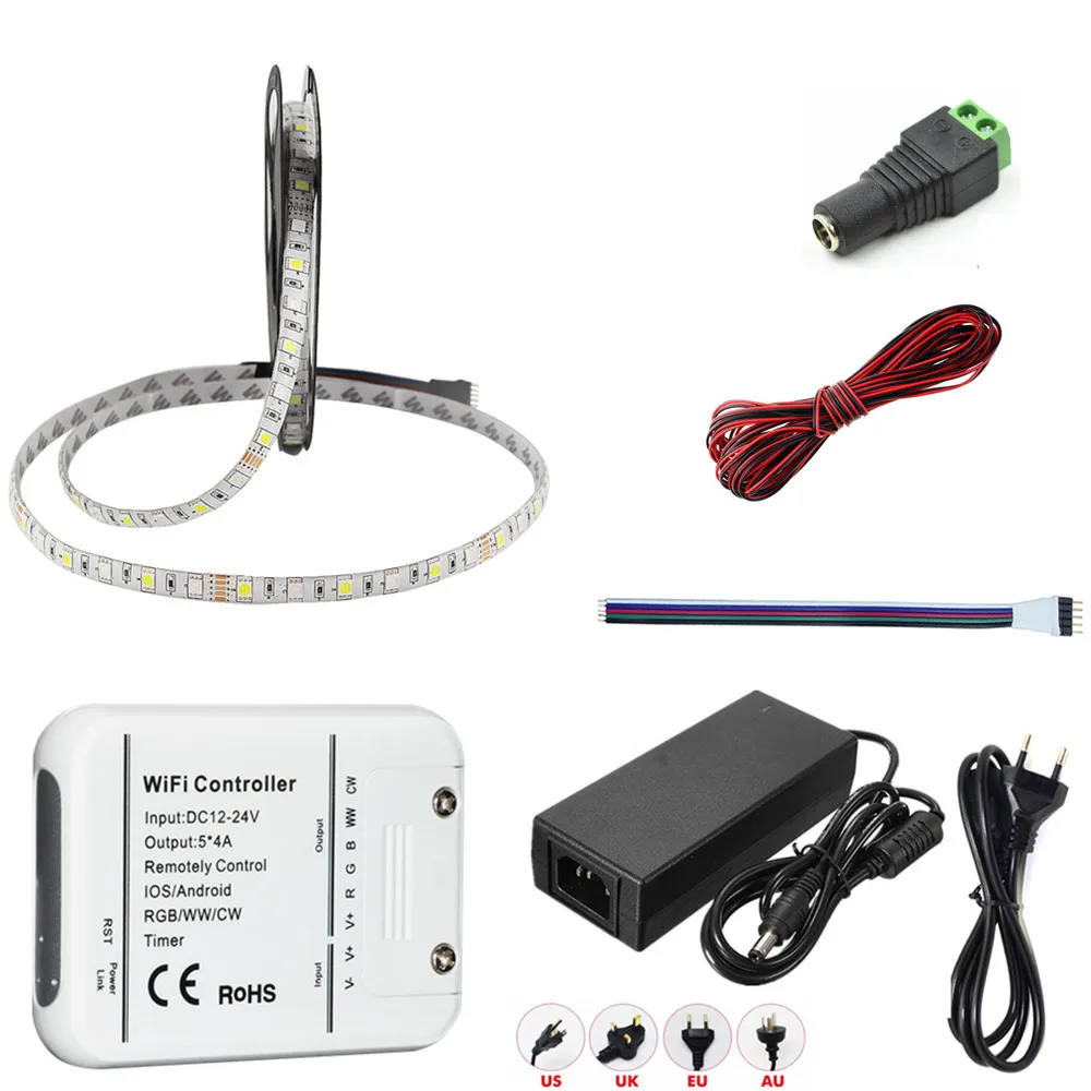 DC12V 5 м 10 м 15 м 20 м Wifi светодиодный светильник SMD 5050 RGB RGBW RGBWW светодиодный светильник RGB полоса трансформатор+ умный WiFi контроллер полный комплект