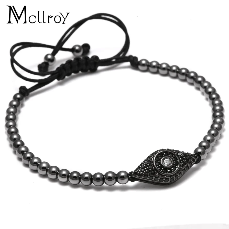 Mcllroy модный стиль Pave Eye коннектор и 4 мм круглые бусы браслеты Плетеные макраме