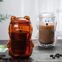 double glass coffee cup little bear transparent bear 300 ml milk juice cup creative office anti scalding thickening tea glasses