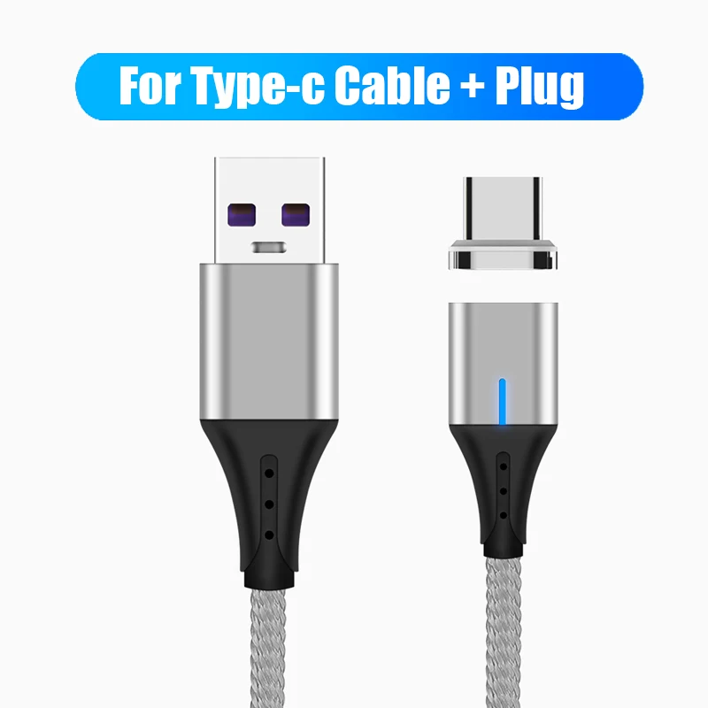 5А Магнитный кабель Supercharge usb type C для huawei P20 Lite P30 Pro Быстрая зарядка быстрое зарядное устройство USB C кабель для samsung S9 S10 - Цвет: Grey For Type-c