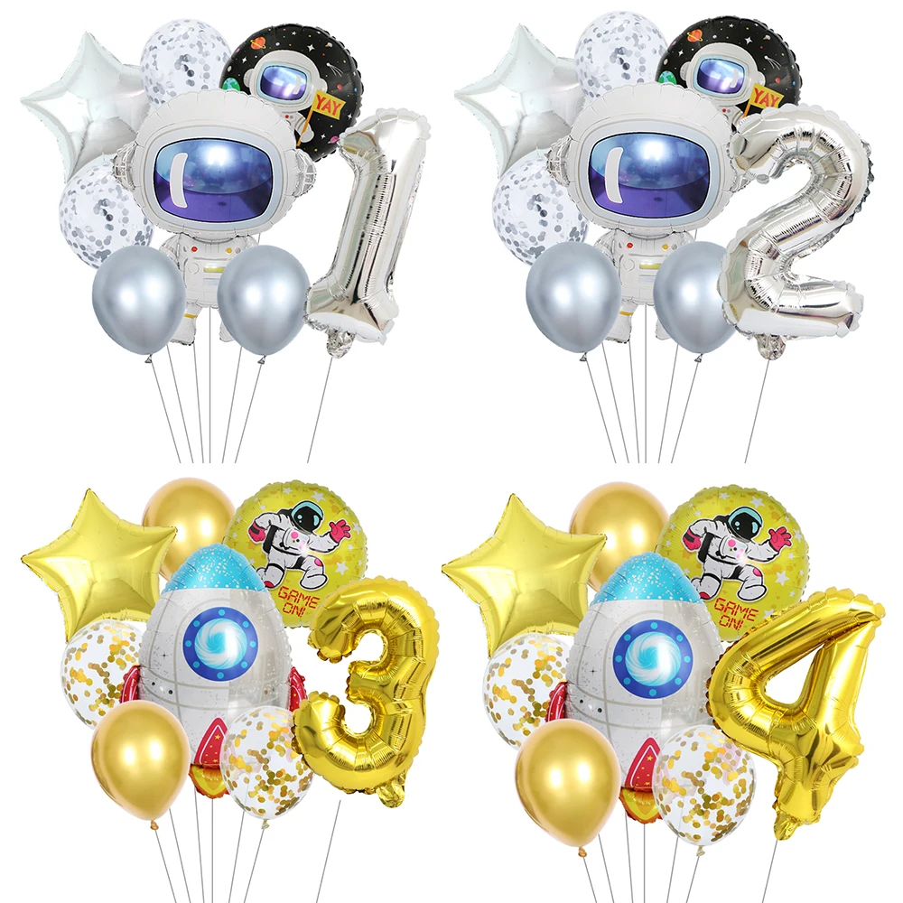 

9Pcs Outer Space Party Astronaut Number Balloon Rocket Foil Balloons Galaxy Theme Boy Kids Birthday Party Decor Helium Globos