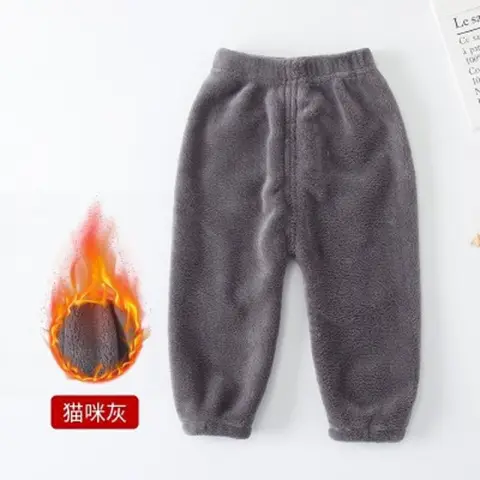 Мягкие пижамные штаны для малышей, бархатная одежда для сна для маленьких мальчиков и девочек, коралловые флисовые штаны для сна, детские плюшевые удобные штаны - изображение