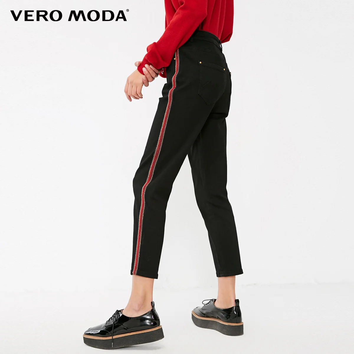 Vero Moda Новые поступления BF стиль боковые полоски прямые джинсы потертые | 318349577