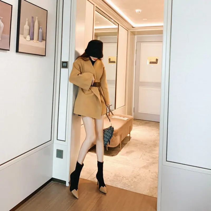 Boots Women New 2022  Autumn Shoes Winter Footwear Luxury Designer Ladies Stockings Ankle Rubber High Heel Black Elegant Pointy