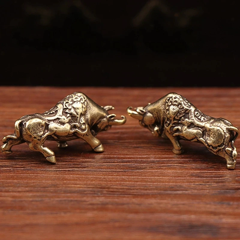 

Retro Brass Luck Bull Ornament Sculpture Copper Miniature Ornaments Desk Decoration Rich Cow Ornaments Key Chain Creative
