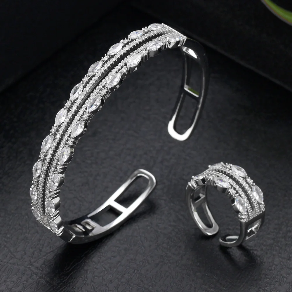 

Новое поступление набор женских браслетов и колец из фианита высокого качества подарок на Новый год комплект свадебных ювелирных изделий и...