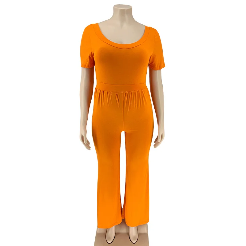

2021 Summer New Women's Solid Color Short Sleeve Wide Leg Pants Fashion Casual plus Size Jumpsuit