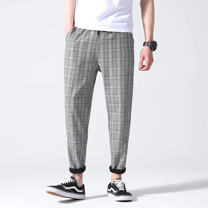 

Men Plaid Casual Pant Mens Cotton Streetwear Youth Fashion Hip Hop Harem Trousers Elastic Waist Loose Sweatpants Size 4XL 5XL