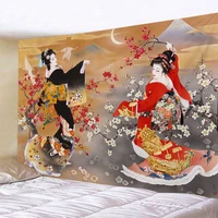 japanese wall tapestry hippie geisha art aesthetic room decor anime tapestry wall hanging crane whale printed bedroom decoration