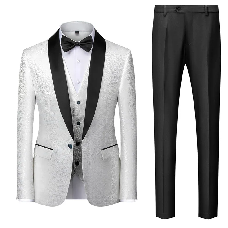 

Новинка 2021, модные мужские костюмы для сценического банкета, черные, винные, красные, белые, приталенные мужские маленькие жаккардовые брюк...