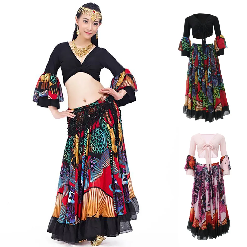 

Women's Belly Dance Skirt Tribal Circular Maxi Dress Dancing Top And Skirts