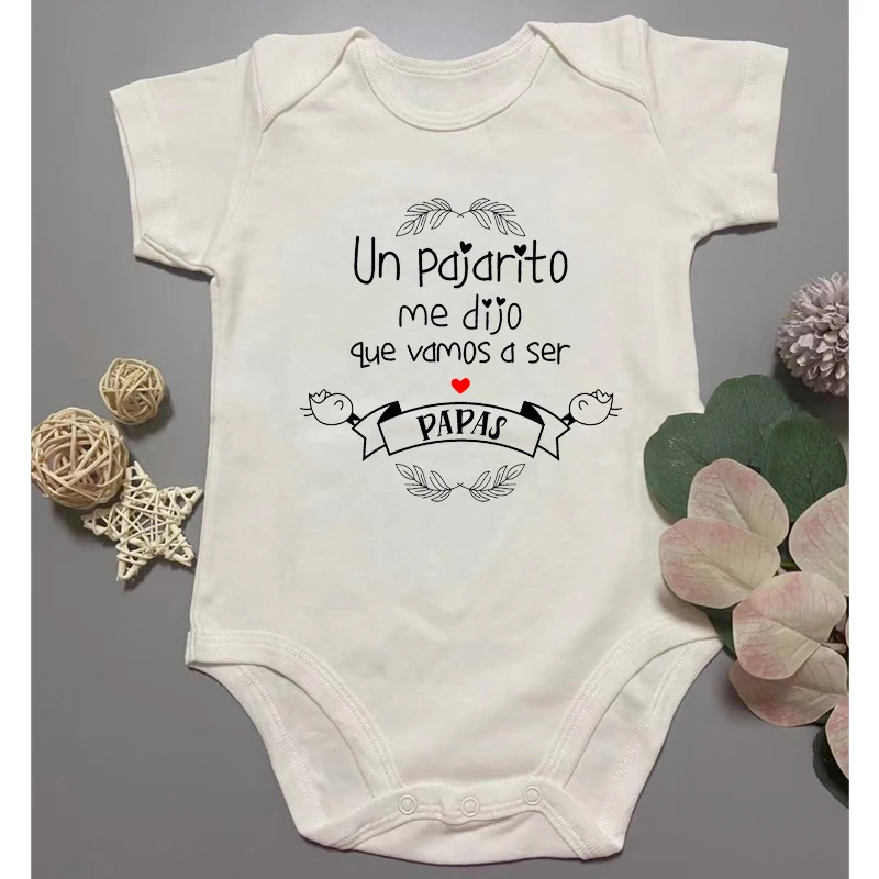 

Baby Bodysuit Vas A Ser Papa Newborn Baby Short Sleeve Cotton Romper Funny Infant Baby Body Jumpsuit Pregnancy Announcement Gift