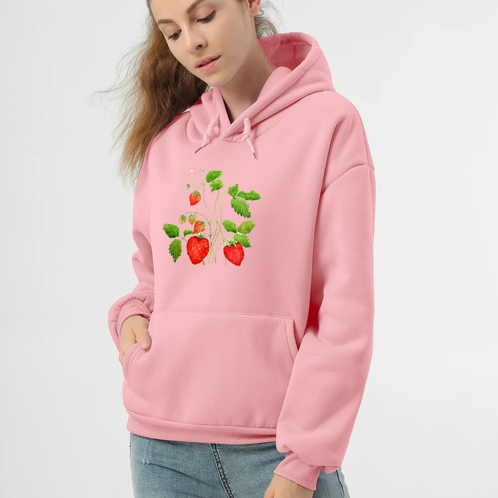 Harajuku Kawaii Strawberry Hoodies Sweatshirts Women Kpop Femmes Sweetshirts Streetwear Autumn Winter Plus Size Woman Clothing