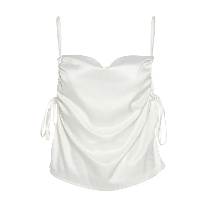 

2021 Summer Fashion Women's New Product Suspender Halter Drawstring Loose Bottoming Sexy Strap Stitching Temperament Small Vest