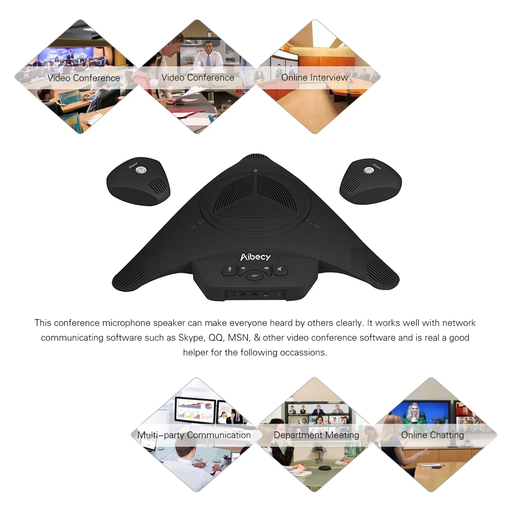Микрофон Aibecy для совещаний с 2 расширенными микрофонами USB 8 м Поддержка Skype MSN