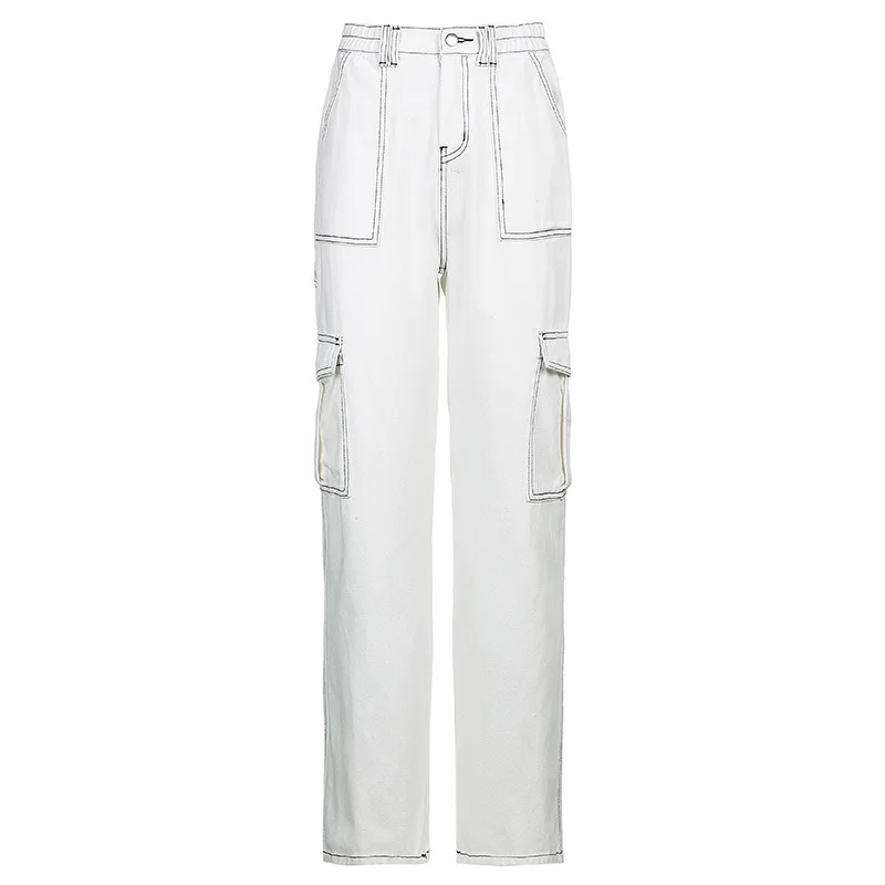 Casual Black Jeans New Fashion Double Pocket Straight Y2k Aesthestic Hip Jop Style Trendy High Waist Fit Wide Leg Denim Trousers