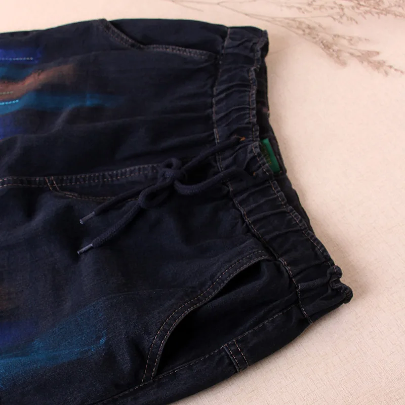 Женские Мешковатые джинсовые брюки корейские женские цветные с вышивкой Wenqi для