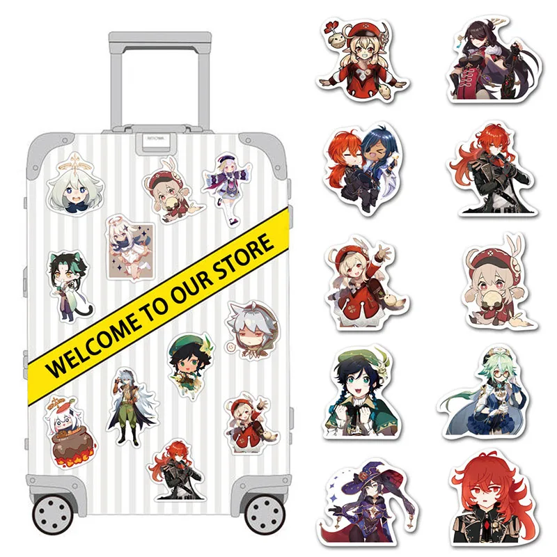 Genshin-Conjunto de calcoman&iacute;as de dibujos animados para ordenador port&aacute;til, conjunto de 10/50 unids/set de calcoman&iacute;as de Estuche De Viaje para motocicleta, monopat&iacute;n de impacto-5