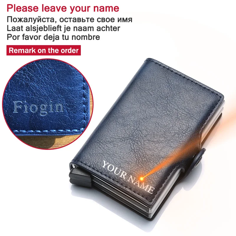 leave your name Анти Rfid ID держатель для карт для мужчин бизнес кредитный держатель для карт унисекс мужской кошелек из искусственной кожи визитница двойная алюминиевая коробка - Цвет: leave your name