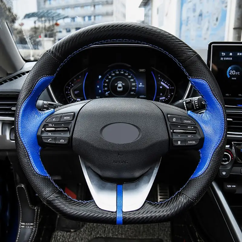 Черный DIY чехол рулевого колеса автомобиля из натуральной кожи ручной работы для