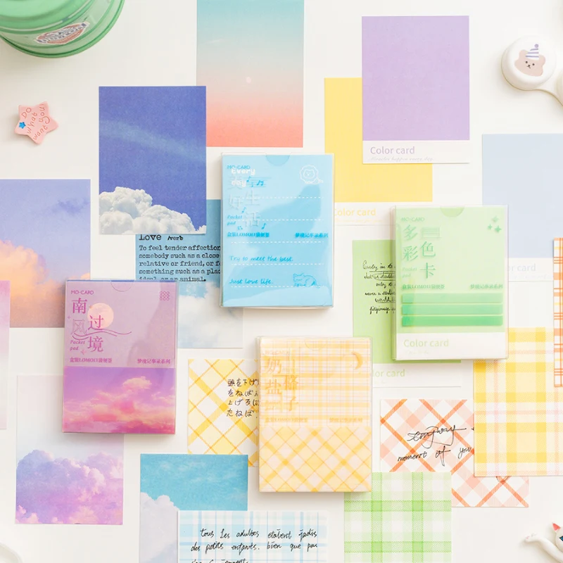

100Pcs Cute Plaid Dusk Sky Decoration Memo Pad Collage DIY Scrapbook Diary Material Message Note Paper School Office Supplies