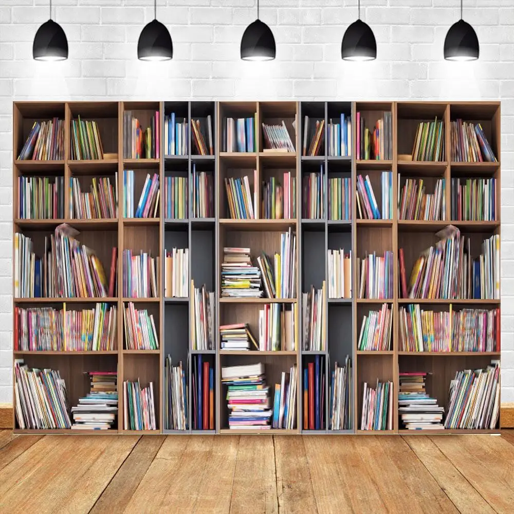 Фон для фотографий с книжной полкой винтажная доска детская библиотека школьный