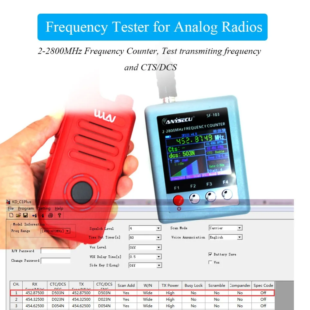 Anysecu SF103 2 MHz-200 MHz/27 MHz-2800 MHz Портативный счетчик частоты CTCCSS/DCS testable, DMR цифровой сигнал Testable SF-103