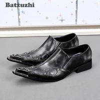 batzuzhi handmade japanese style shoes men leather bronzegrey pointed iron cap business dress shoes men genine leather shoes