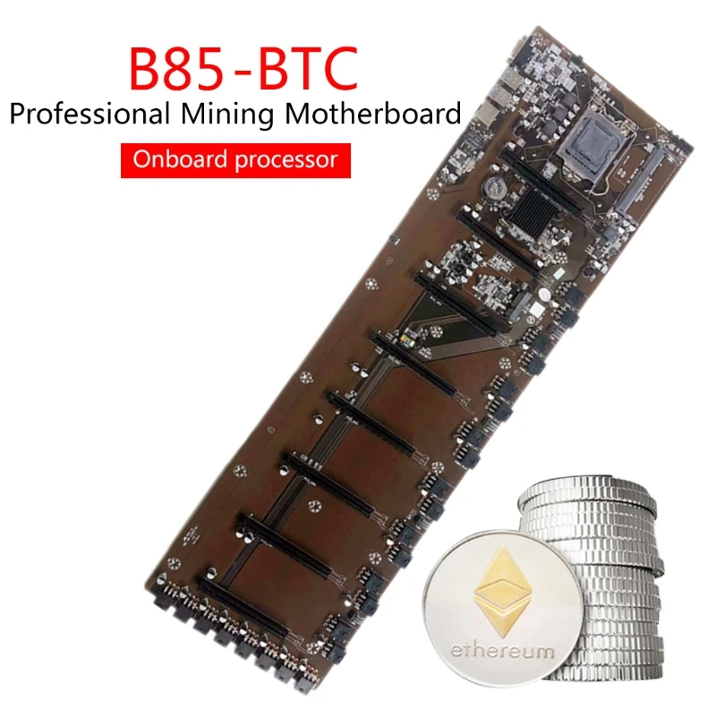 BTC ETH B85 Mining Motherboard 8 GPU Graphics Card Slots DDR3 Memory Integrated VGA Low Power Consumption Exquisite | Компьютеры и