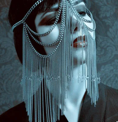 Маска для женщин из металлического сплава в стиле панк с серебряной цепочкой |