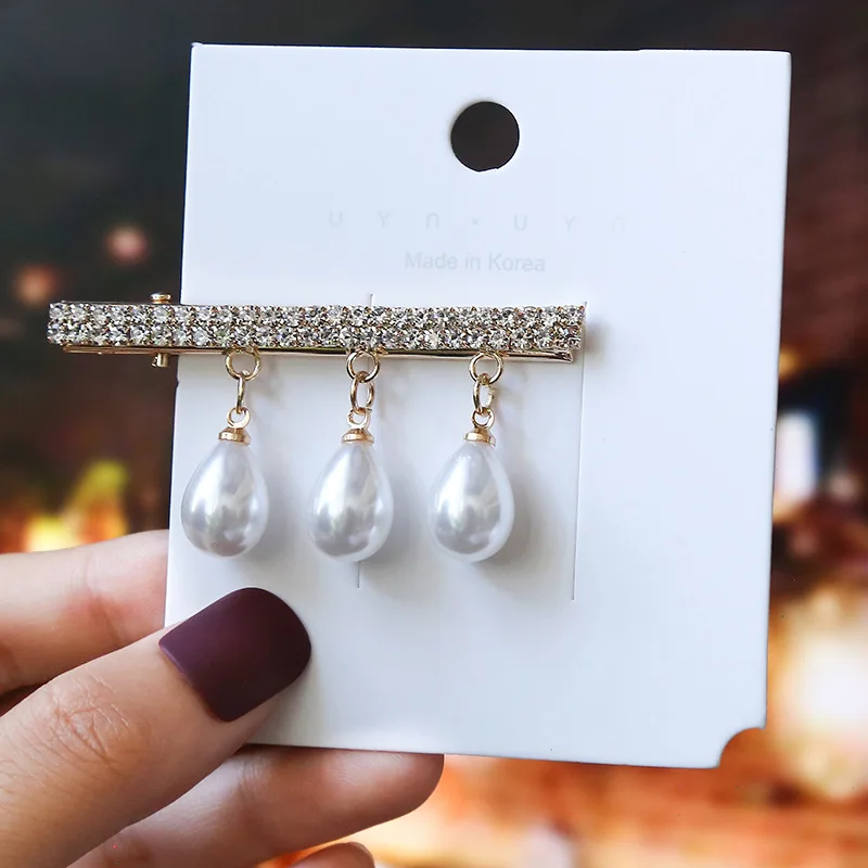 Аксессуары для волос с бриллиантами и жемчугом Женская челка боковым зажимом