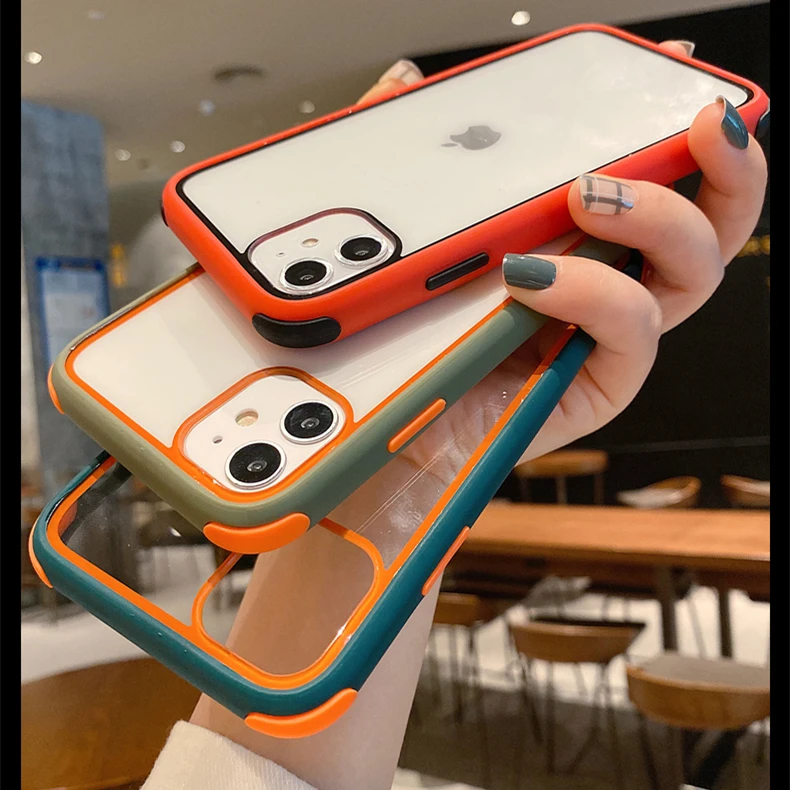 

10 Противоударная рамка цвета конфет Чехол для мобильного телефона для iPhone 12 11 Pro XR X XS макс 7 8 6S Plus SE 2020 мягкий прозрачный защитный чехол для за...