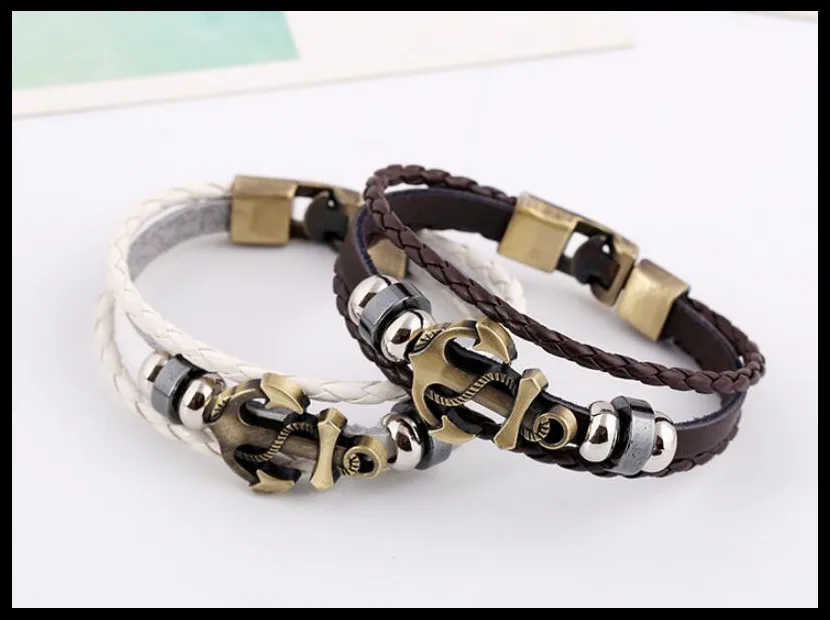 Новинка 2019 модный креативный браслет с якорем мужской кожаный амулетные