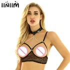 Женское прозрачное кружевное нижнее белье iiniim, экзотические майки на тонких бретелях, бюстгальтеры с открытыми чашками, укороченный топ без косточек