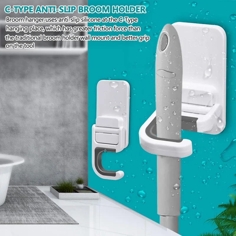 

3pcs Mop broom holder household storage rack bathroom Self Adhesive No Drilling Super Anti-Slip Broom and Dustpan Wall Mount