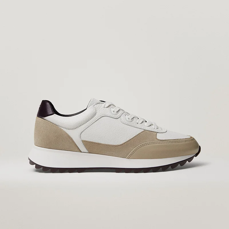 

Woman Vulcanized Lightweight Non-slip Thick Sole Cow Leather Suede Color Matching Casual Lace-up Sneakers Flats Shoes