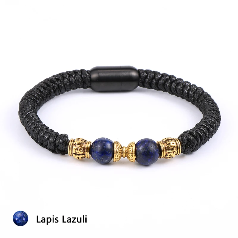 Мужской браслет из Тигрового Глаза натурального камня обсидиан лазурит бисера