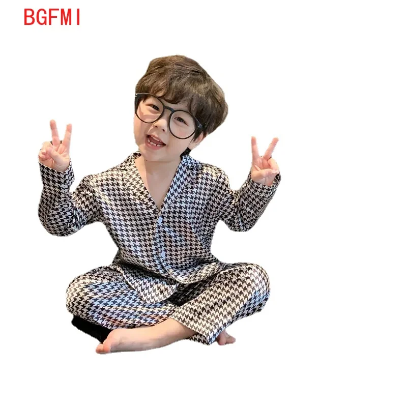 Клетчатая Пижама для маленьких девочек и мальчиков комплект одежды хлопковое