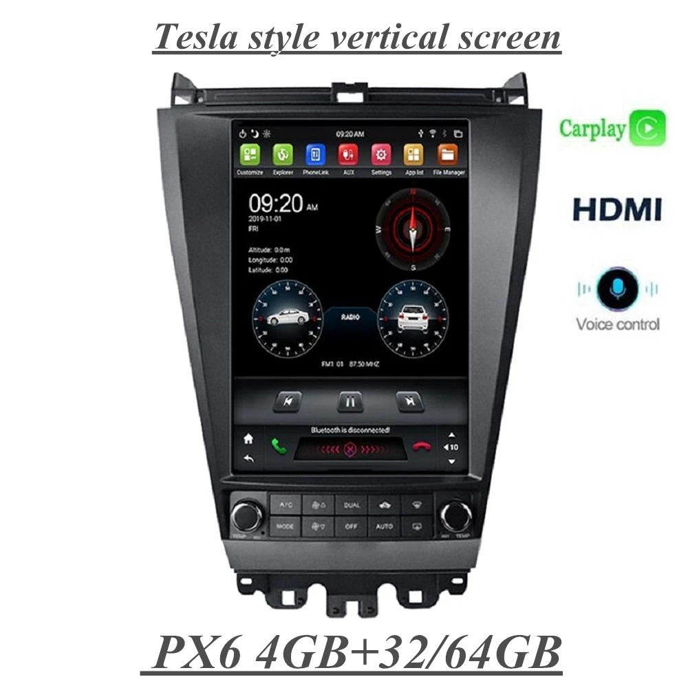 

DSP Tesla Style PX6 12,1 "Android 9,0 автомобильный DVD-плеер стерео радио GPS Bluetooth 5,0 WIFI для Honda Accord 7 2003-2007