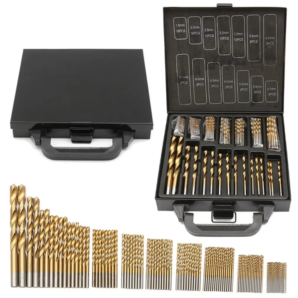 

99pcs High Speed Steel Titanium Plated Twist Drill DIY Home Use Metal HSS Spiral Drill Bit For Wood Drilling